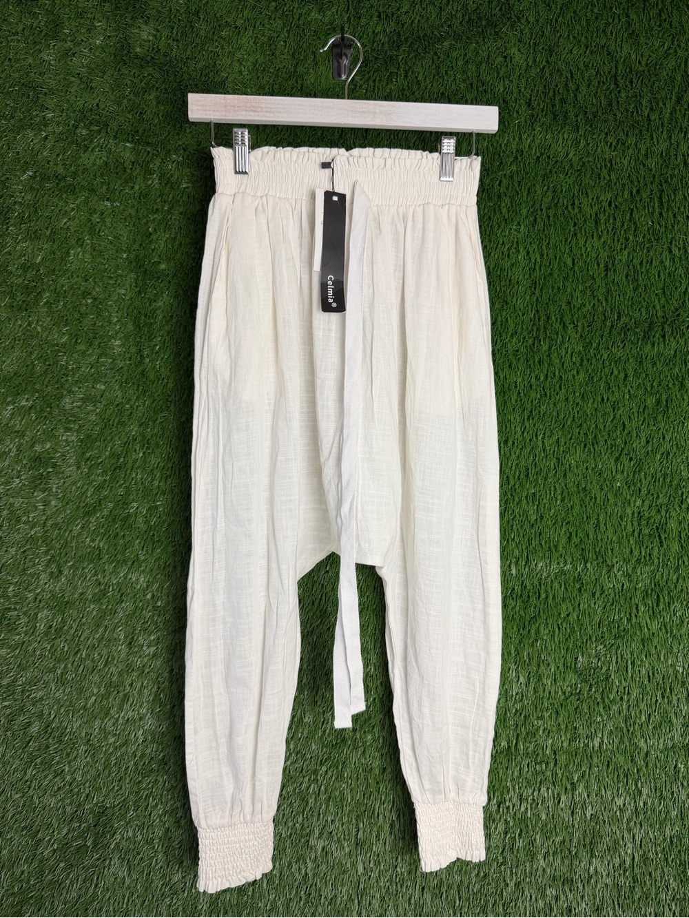 Casual White Drawstring Relaxed Pants